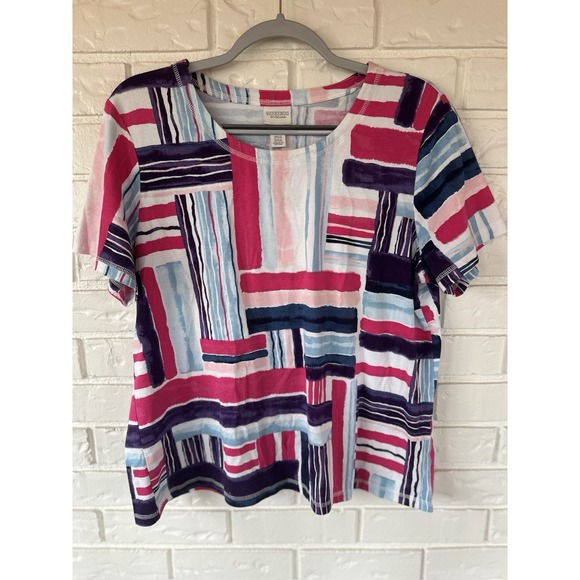 Chico's Tops - Weekends by Chico's Colorful Abstract Stripe‎ Tee Womens Size 2 Artsy Modern